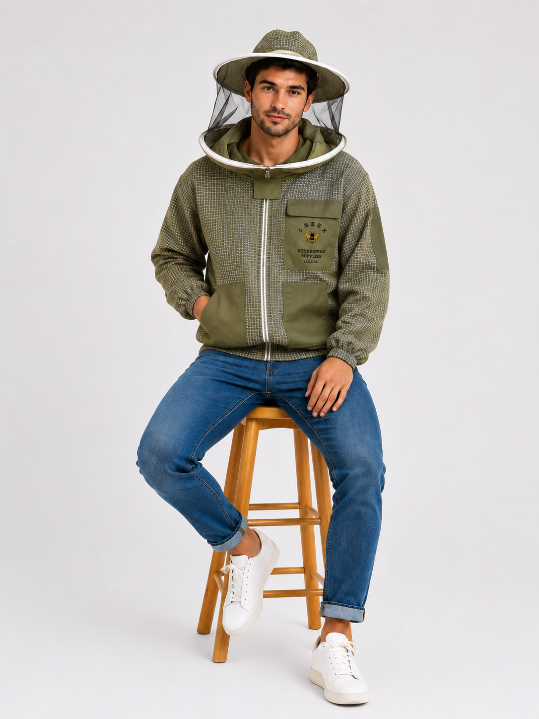 Premium Beekeeping Ventilated Olive Green Jacket with Round Veil (Copy)