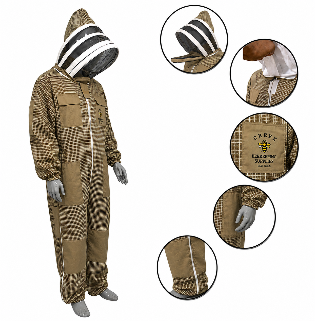 Premium Khaki 3- Layer Fully Ventilated Suit With Fencing Veil / Hat (Copy)