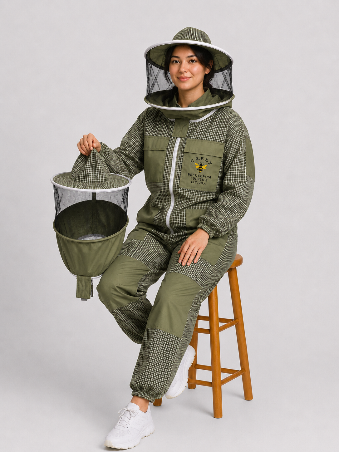 Premium Olive Green 3-Layer Fully Ventilated Beekeeping Suit with 2 Round Veils (Copy)