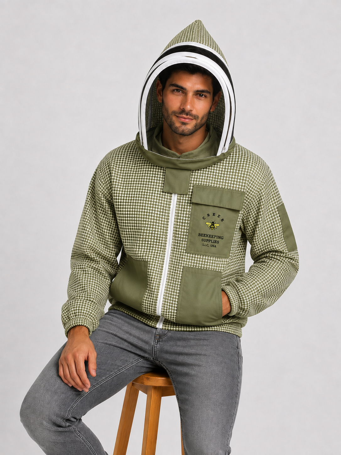 Beekeeping Olive Green Ventilated Jacket With Fencing Veil/ Hat (Copy)