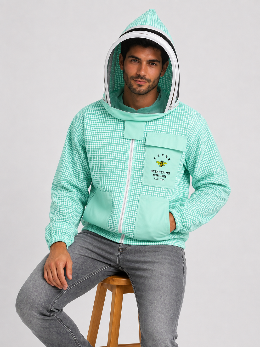 Beekeeping Ventilated Aqua Jacket With Fencing Veil/ Hat
