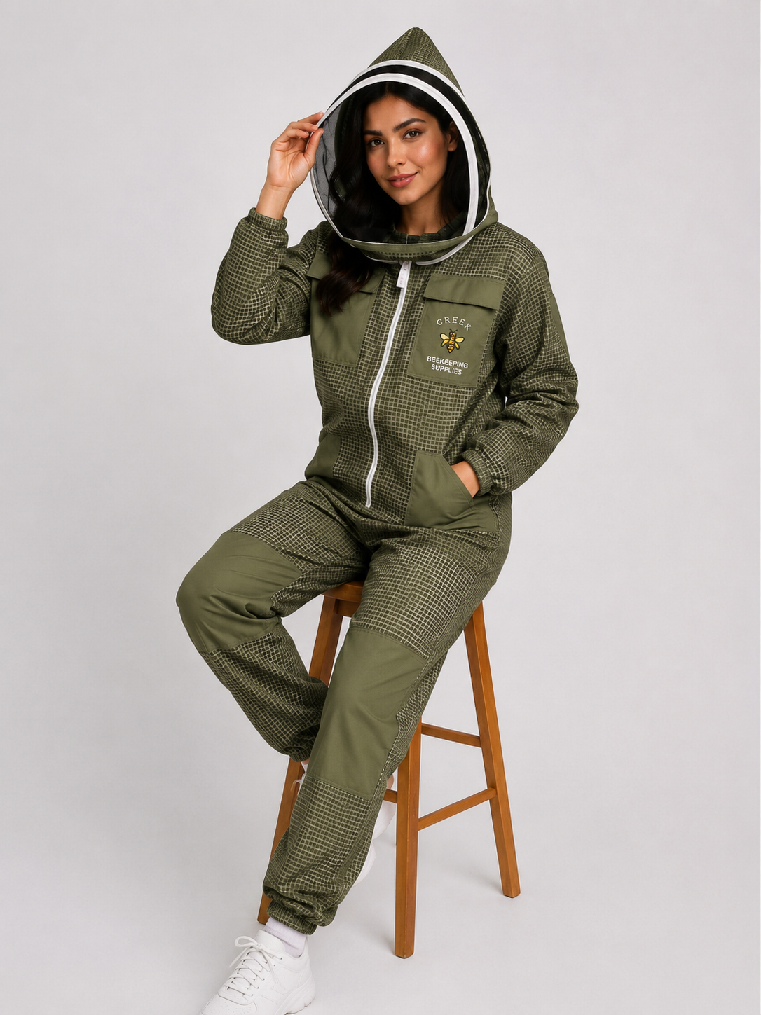 Premium Olive Green 3- Layer Fully Ventilated Suit With Fencing Veil / Hat (Copy)