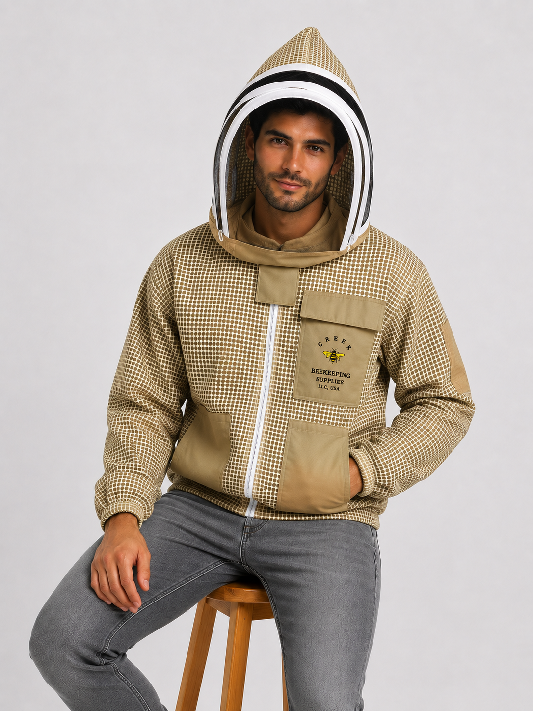 Beekeeping khaki Ventilated Jacket With Fencing Veil/ Hat (Copy)