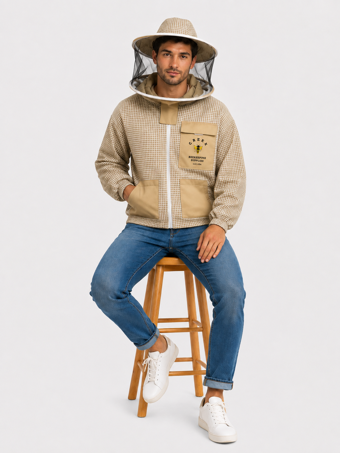 Premium Beekeeping Ventilated Khaki Jacket with Round Veil (Copy)