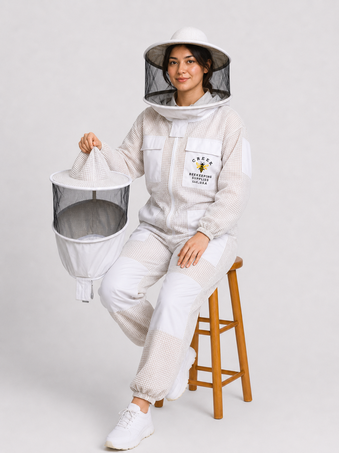 Premium khaki 3-Layer Fully Ventilated Beekeeping Suit with2 Round Veils